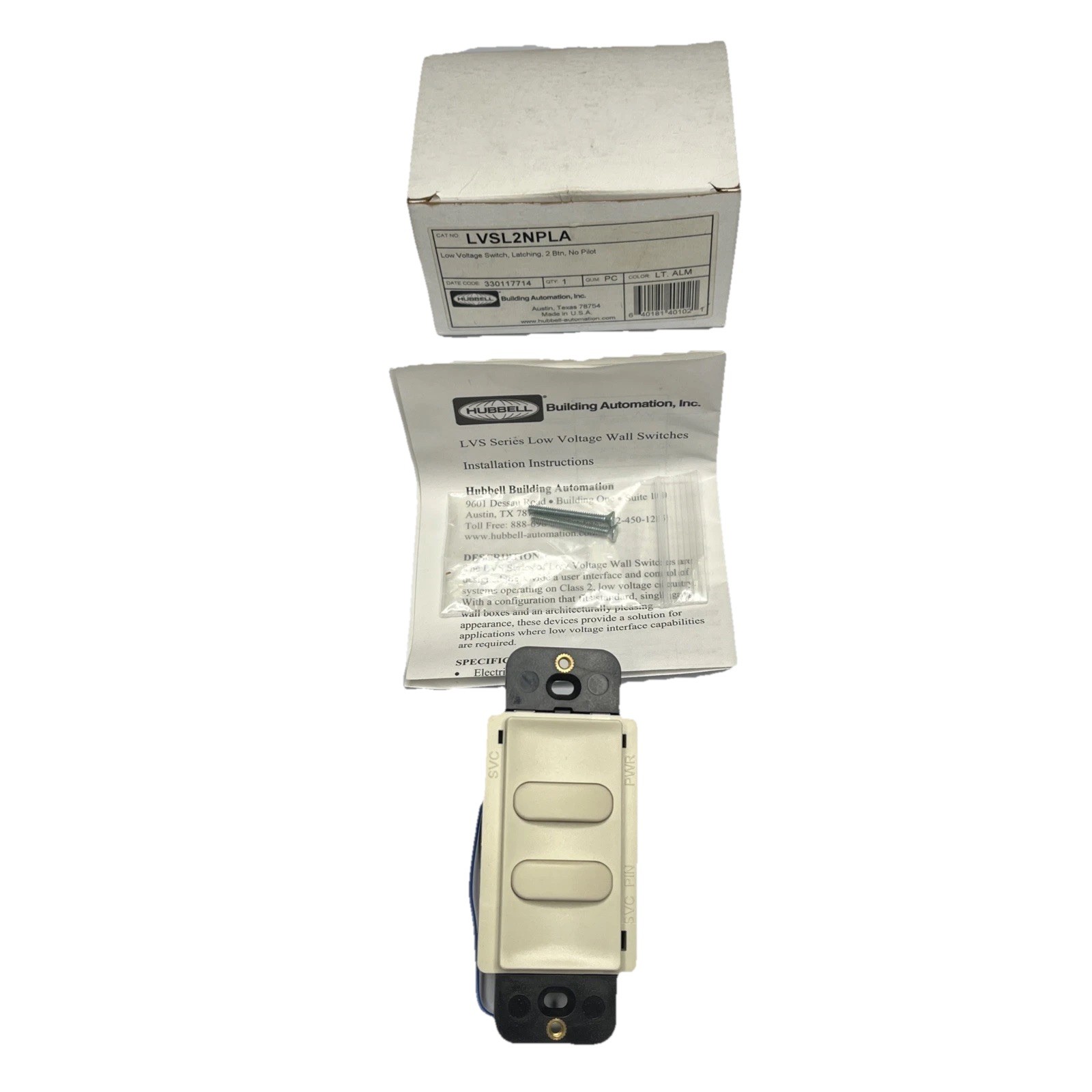 Hubbell LVSL2NPLA 2 Latching Buttons , No Pilot, Color: Light Almond Low Voltage