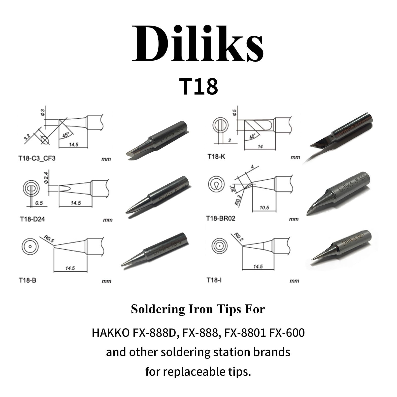 5-Pack Angled Soldering Iron Tips for HAKKO FX-888D FX-888 Models