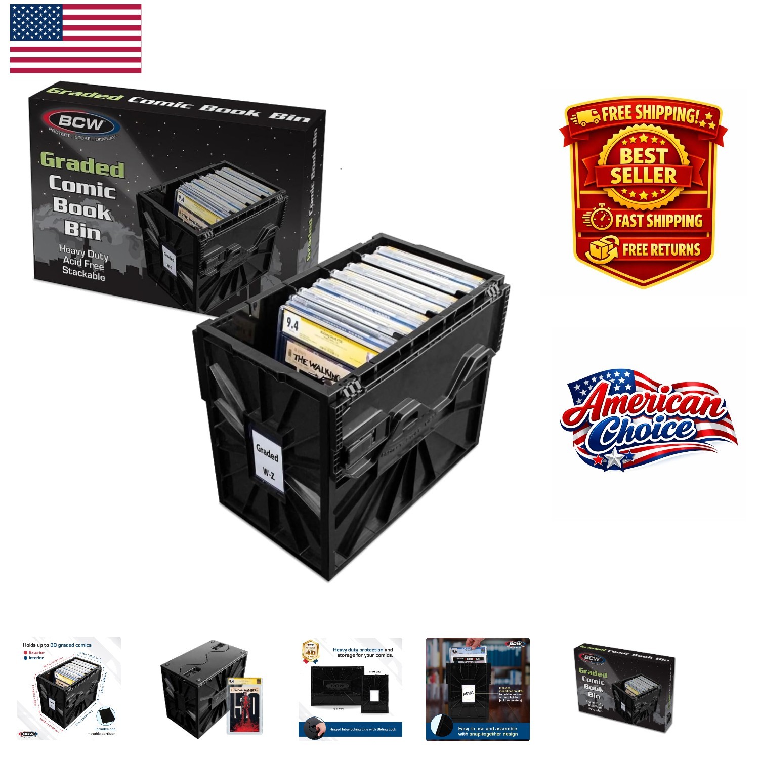 Graded Comic Storage Box with Dividers - Stackable, Water-Resistant Protection