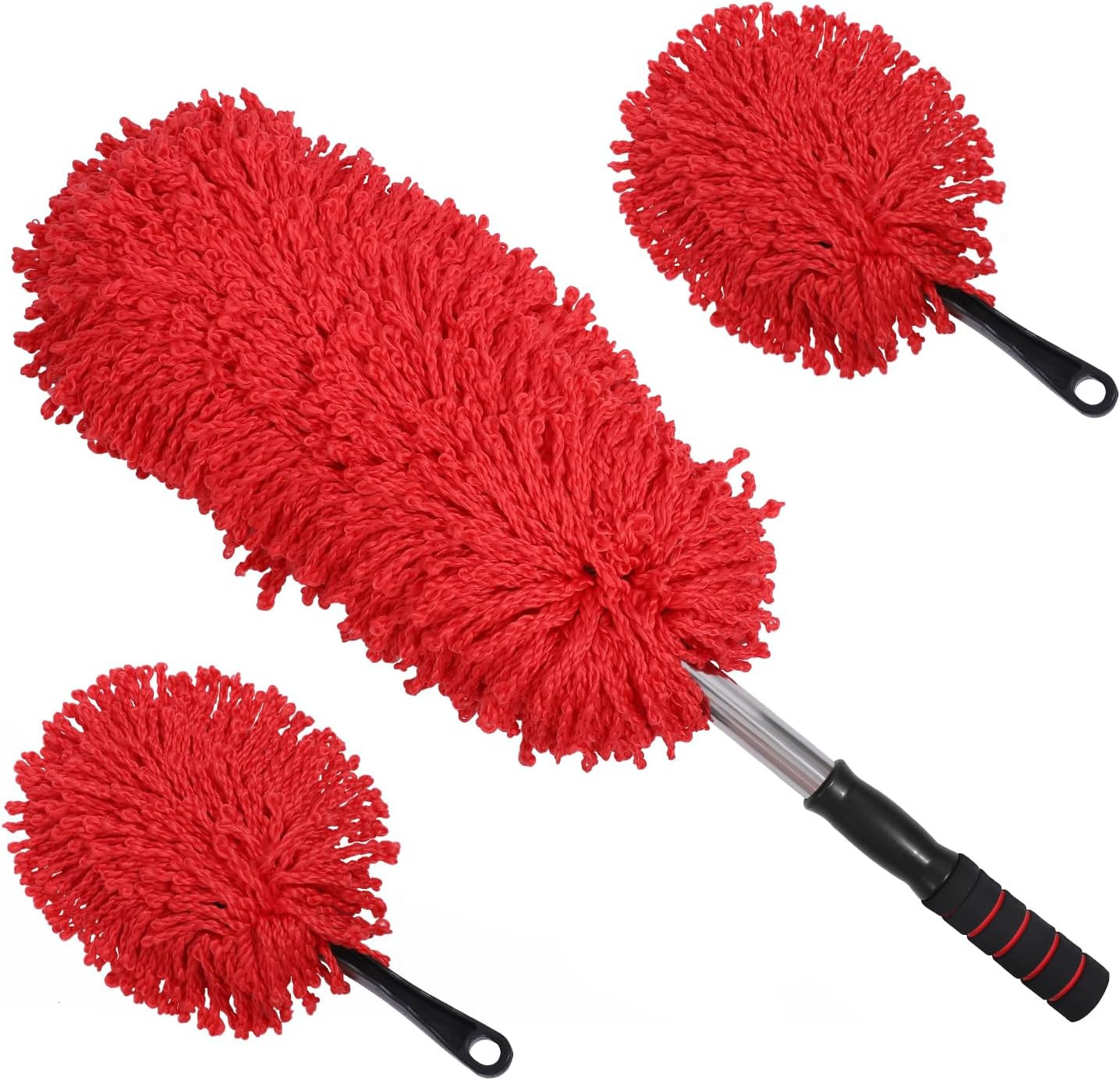 3 Pack Large Red Microfiber Car Duster Exterior Scratch Free with Extendable, Ca