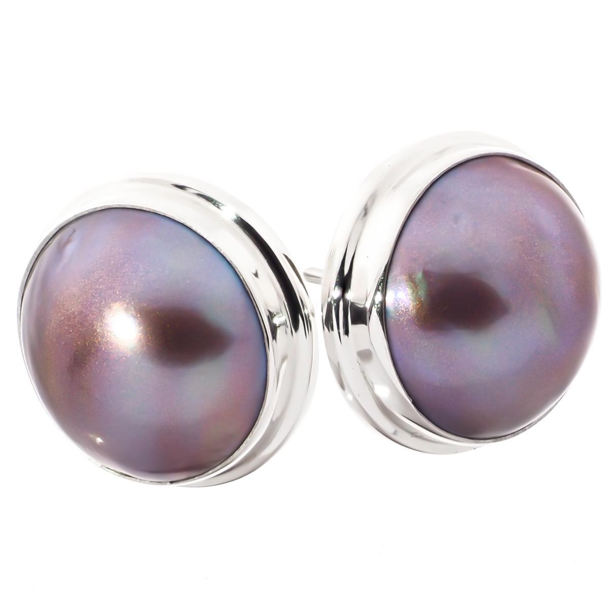 925 Sterling Silver Mauve Lavender Mabe Pearl Sterling Post Earrings, 5/8"