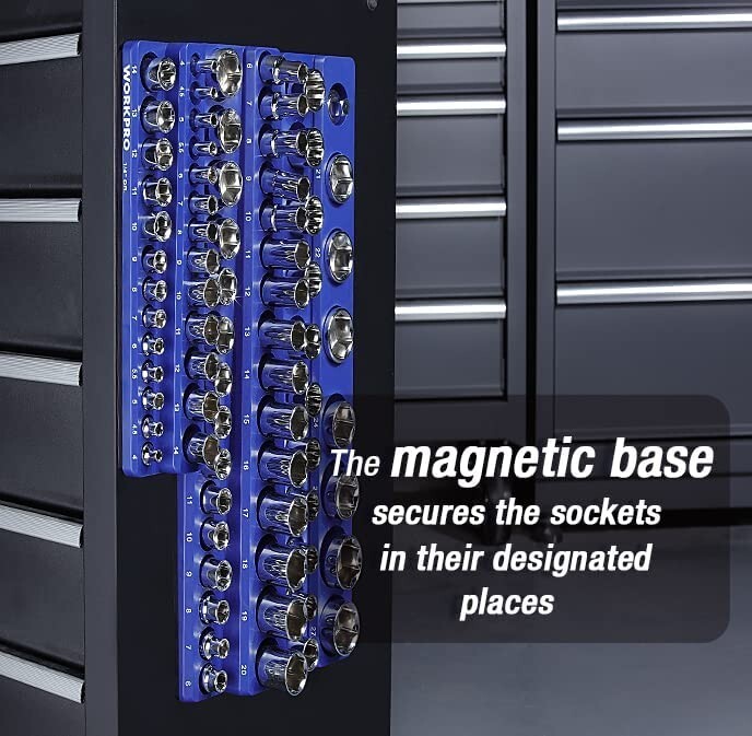 WORKPRO Magnetic Socket Organizer Set 1/4", 3/8" and 1/2" (Socket not Included)