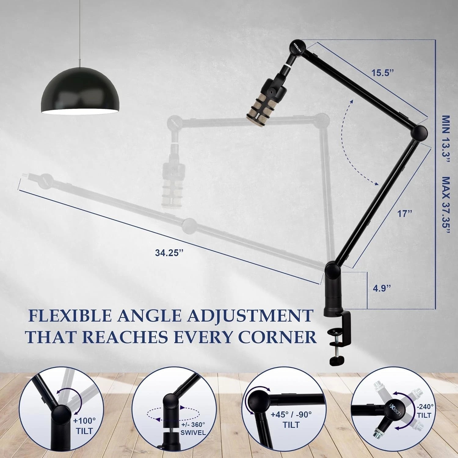 Boom Arm - Adjustable 360° Rotatable Microphone Sturdy Stainless Steel Mic De...