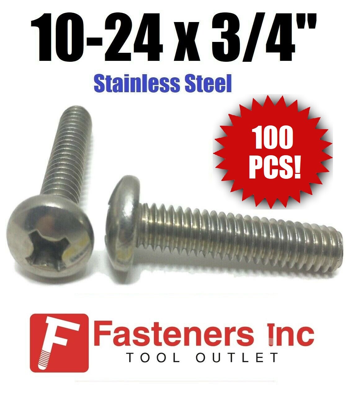 (Qty 100) #10-24 x 3/4" Phillips Pan Head Machine Screw Stainless Steel