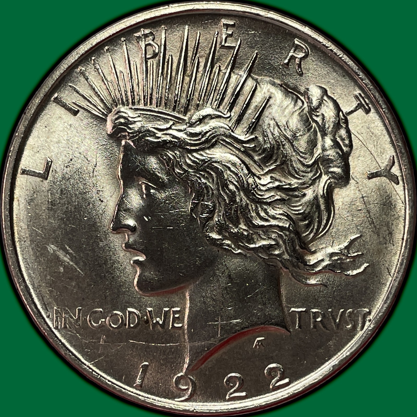 1922-D Peace Dollar Uncirculated UNC Coin, Cleaned #44747
