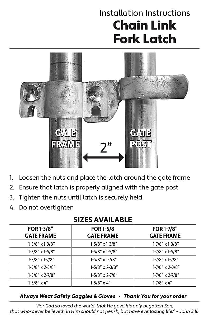 1-3/8' x 1-3/8' Chain Link Fence Gate Fork Latch Galvanized Hole For Padlock