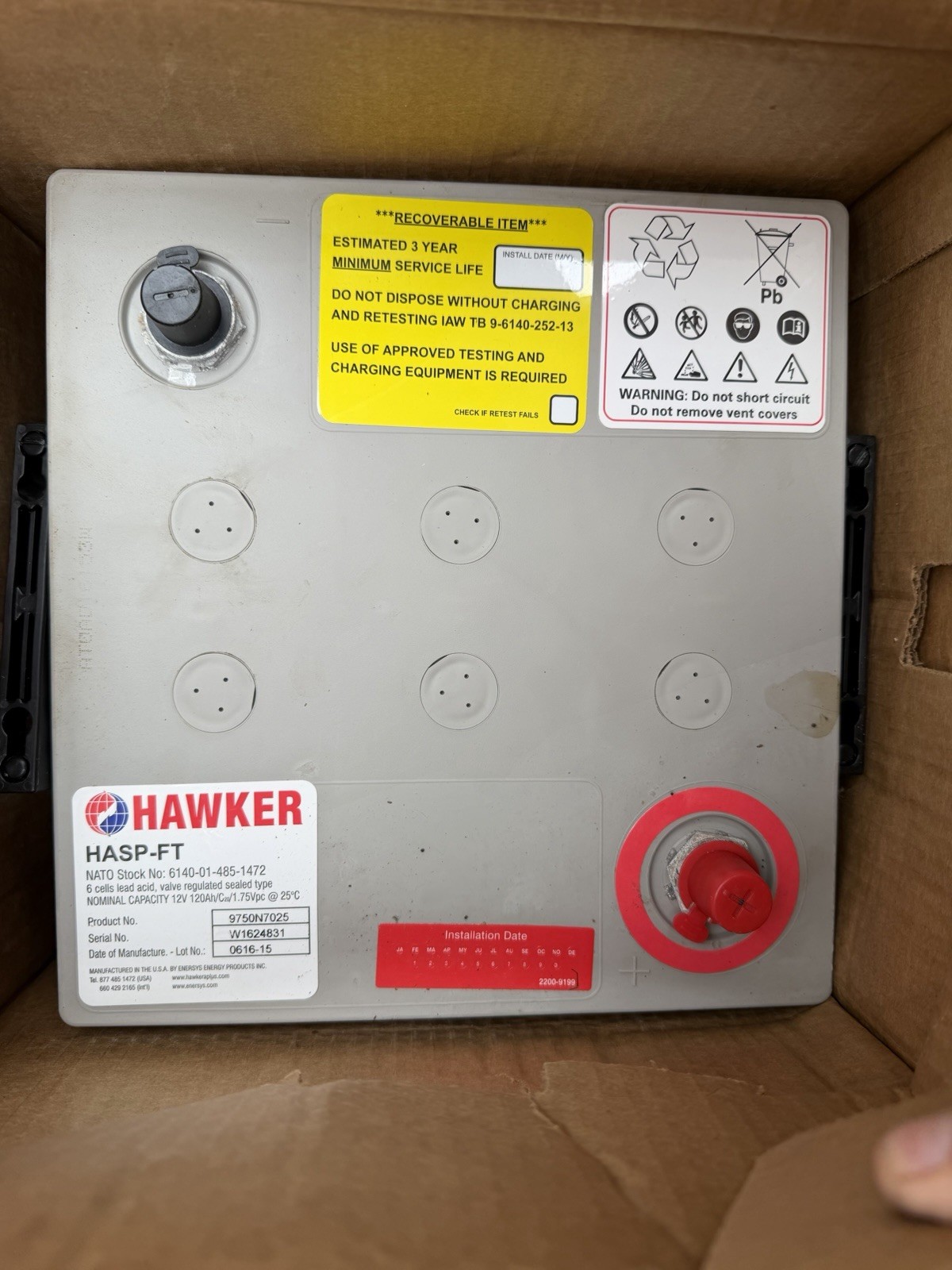 Hawker ARMASAFE PLUS HASP-FT 6TAGM Military BATTERY 12V HMMWV 2018 EXPIRATION