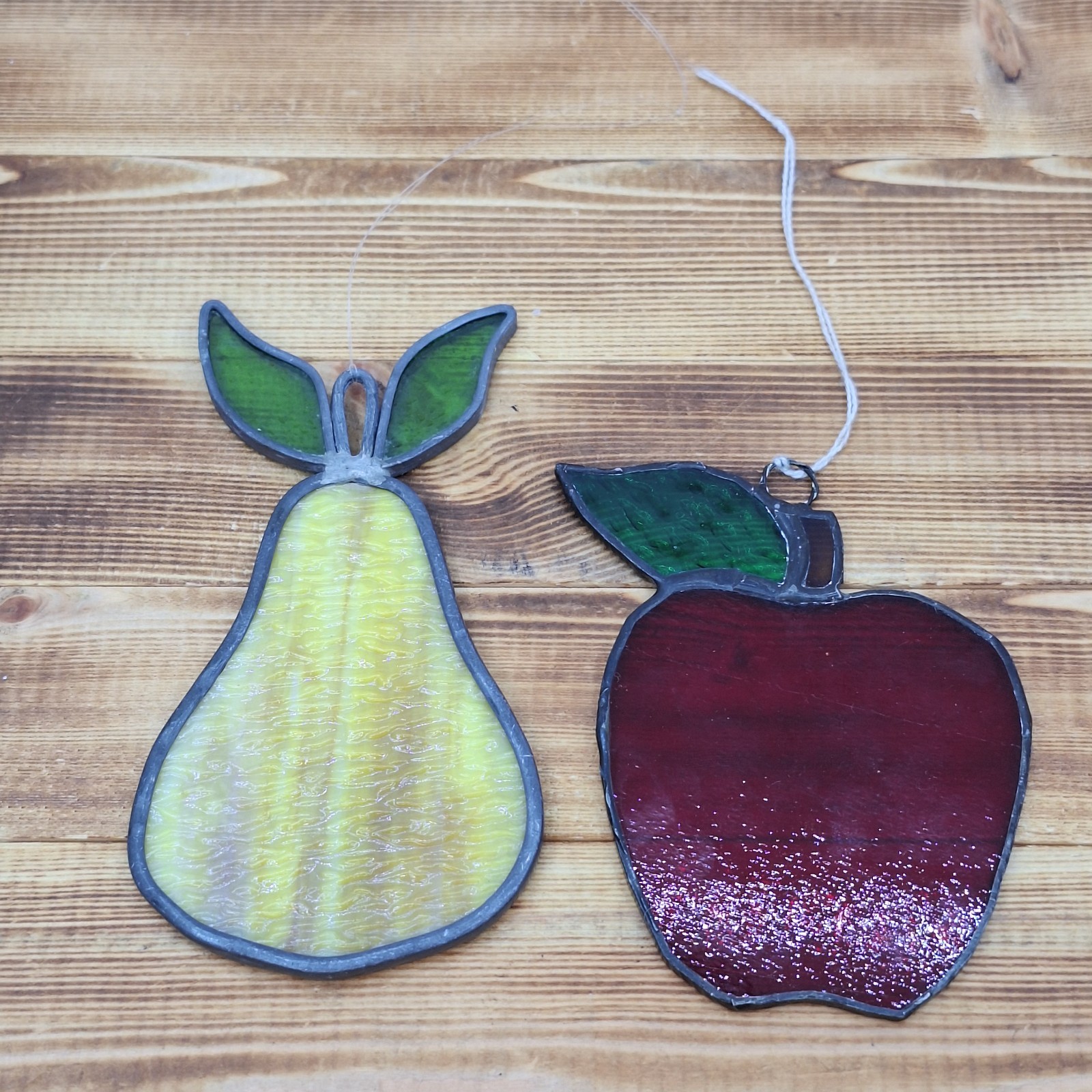 Apple & Pear Leaded Glass Suncatchers Fruit Handmade