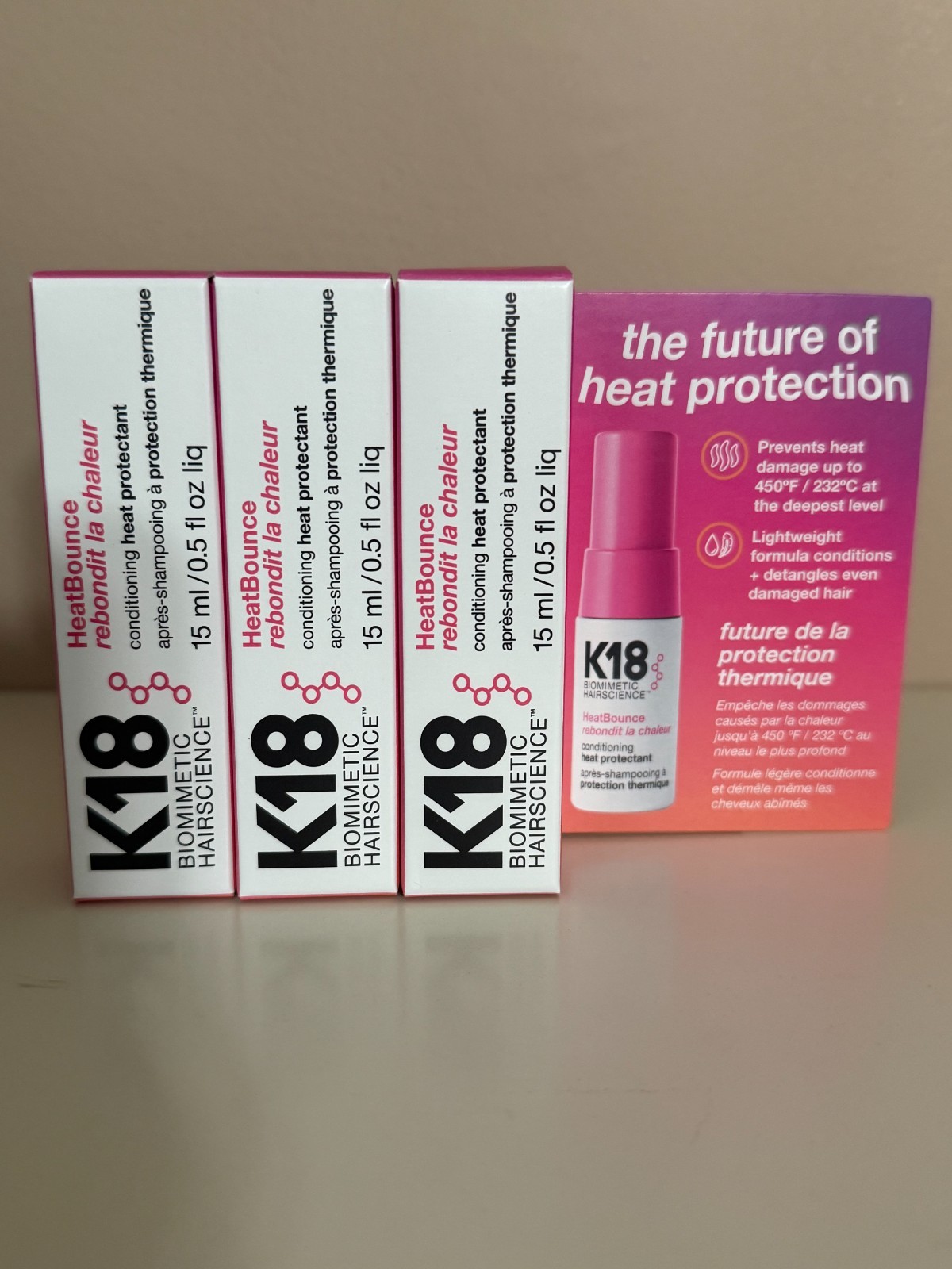 K18 BIOMIMETIC HAIRSCIENCE HeatBounce CONDITIONING Heat Protectant 15 ml 0.5 oz