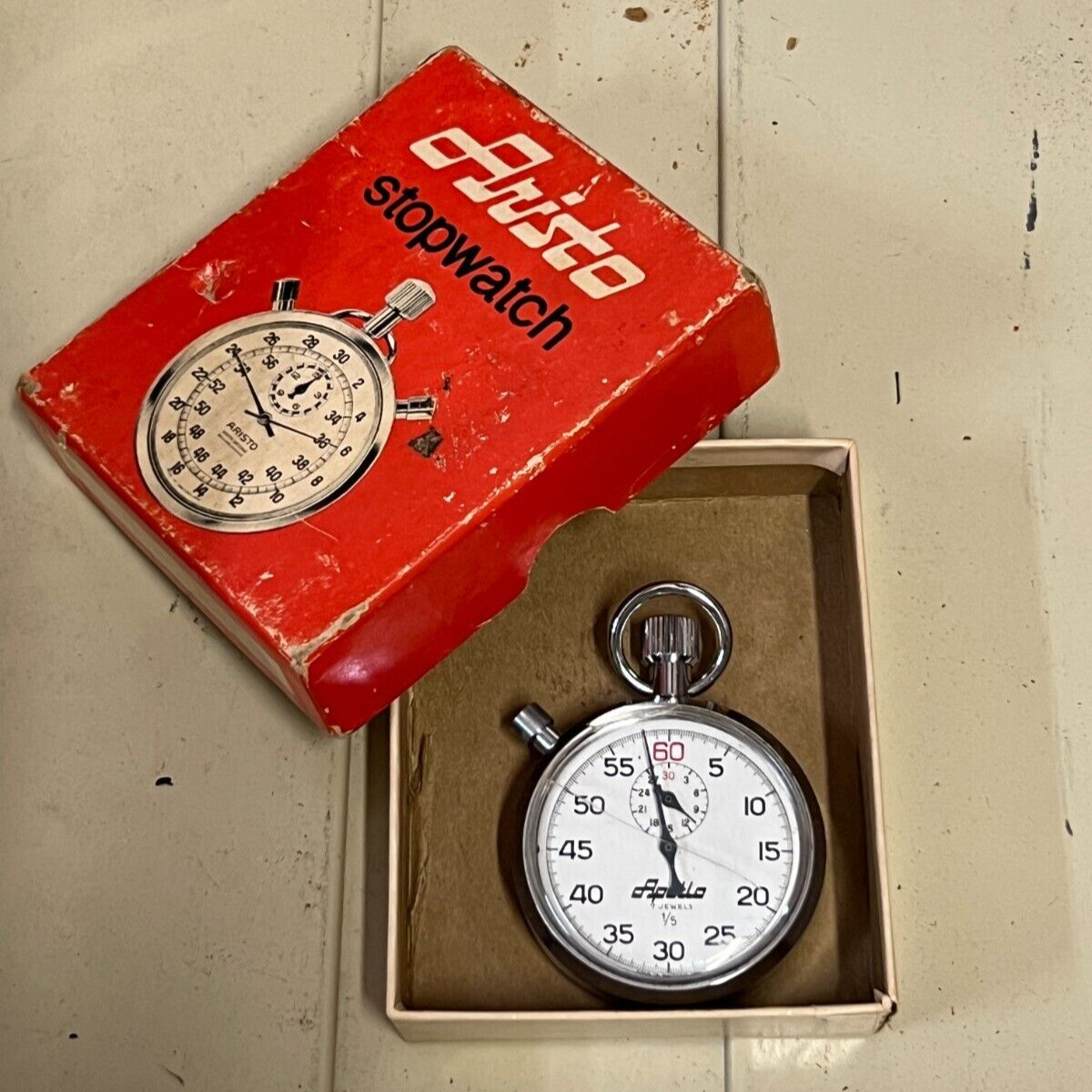 Vintage Aristo Mechanical Wind Up STOPWATCH Crack Glass WORKS! Original Package