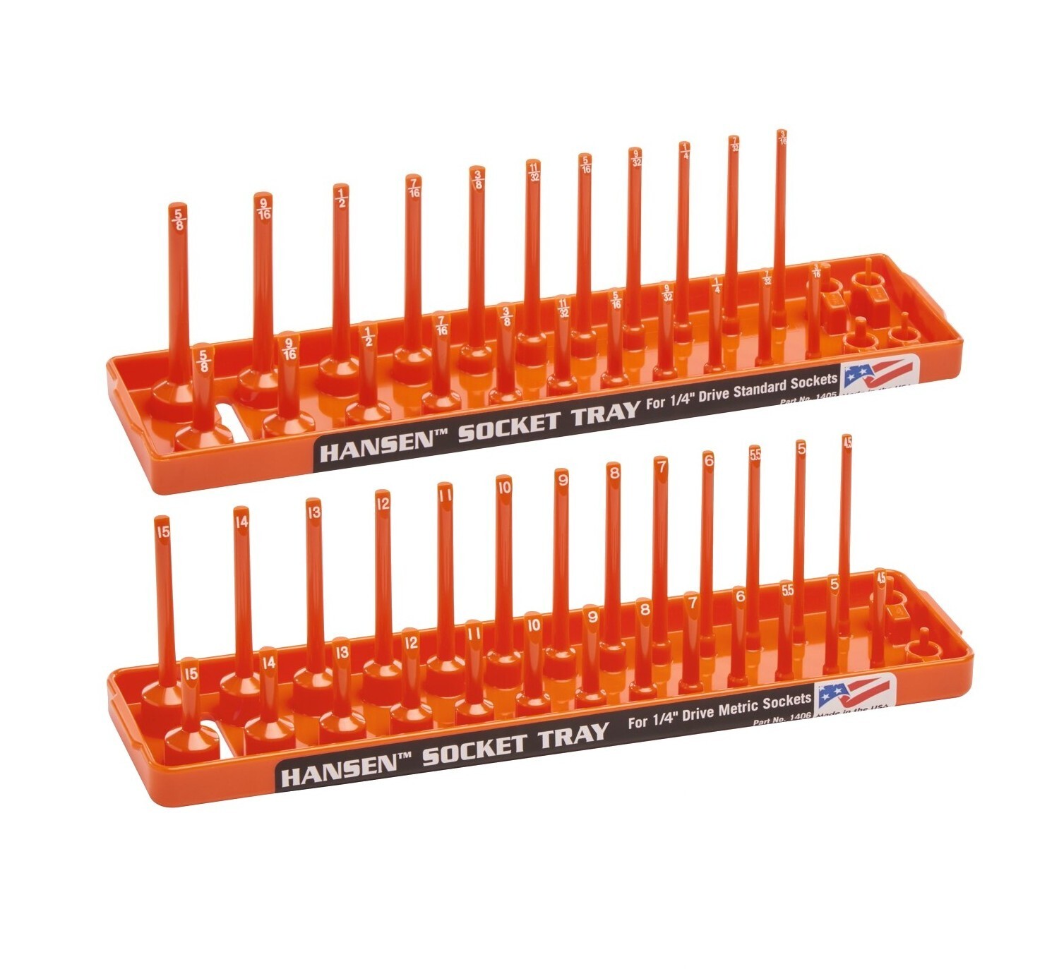 Hansen 1/4" Drive Socket Organizer Tray Holder Set Metric SAE Standard Deep OR
