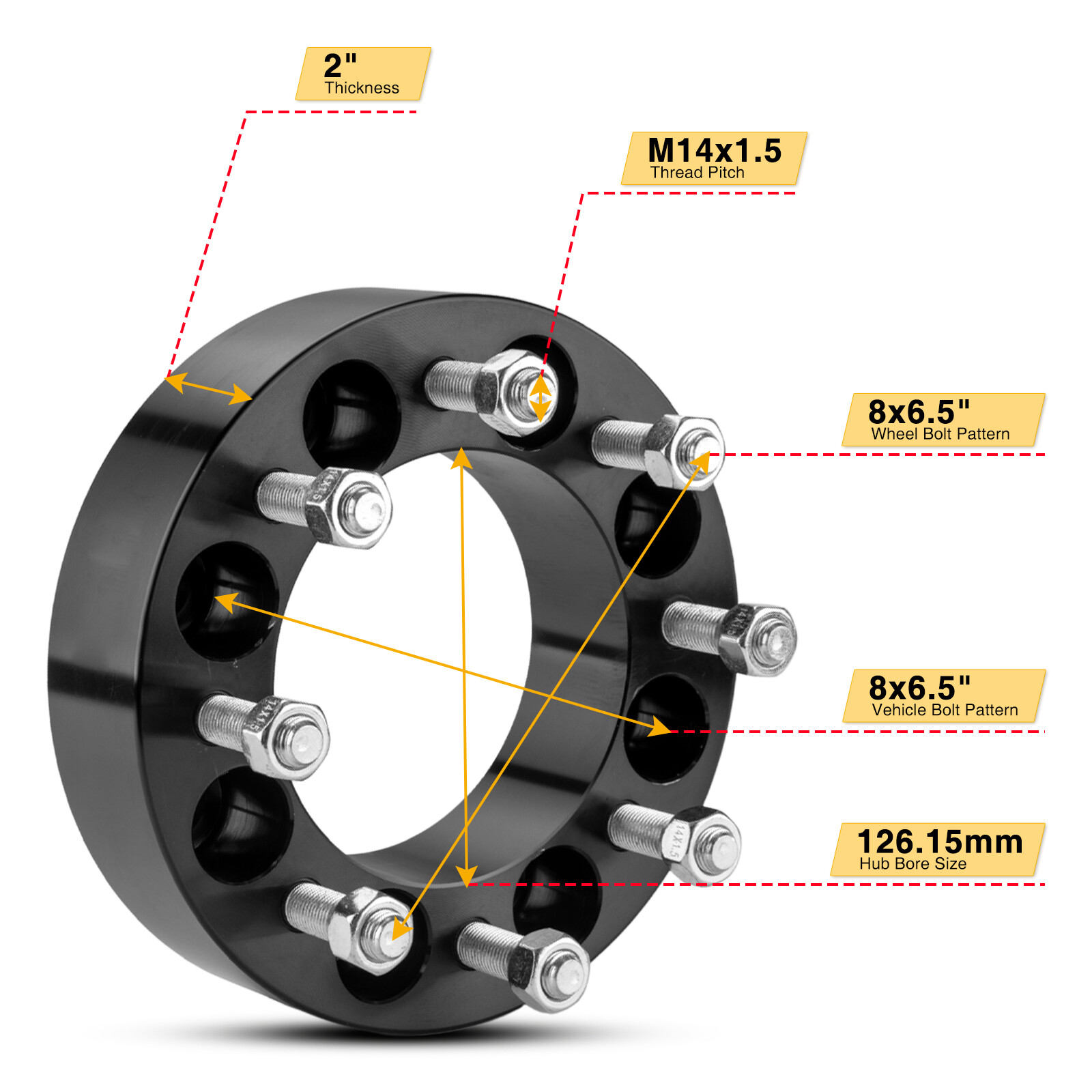 4Pcs 2" 8x6.5 to 8x6.5 Wheel Spacers 14x1.5 Studs For Ram 2500 3500 2012-2022