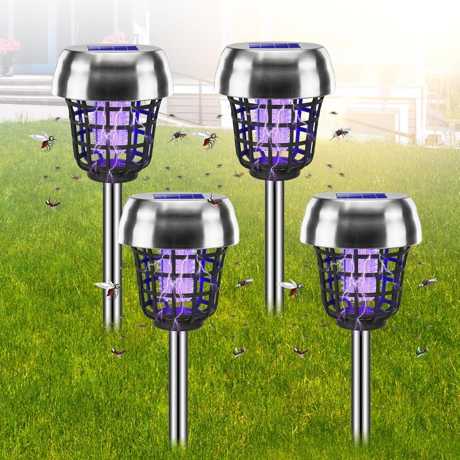 4PCS Solar Powered Bug Zapper Outdoor Mosquito Killer IP65 Waterproof for Patio