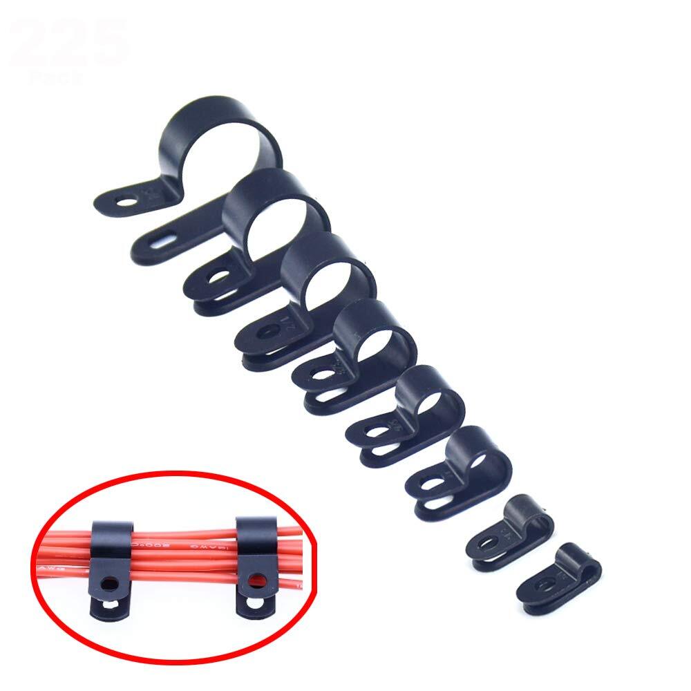 225 Pcs 8 Sizes Nylon R-Type Cable Clamp Fastener Clips Assortment Kit