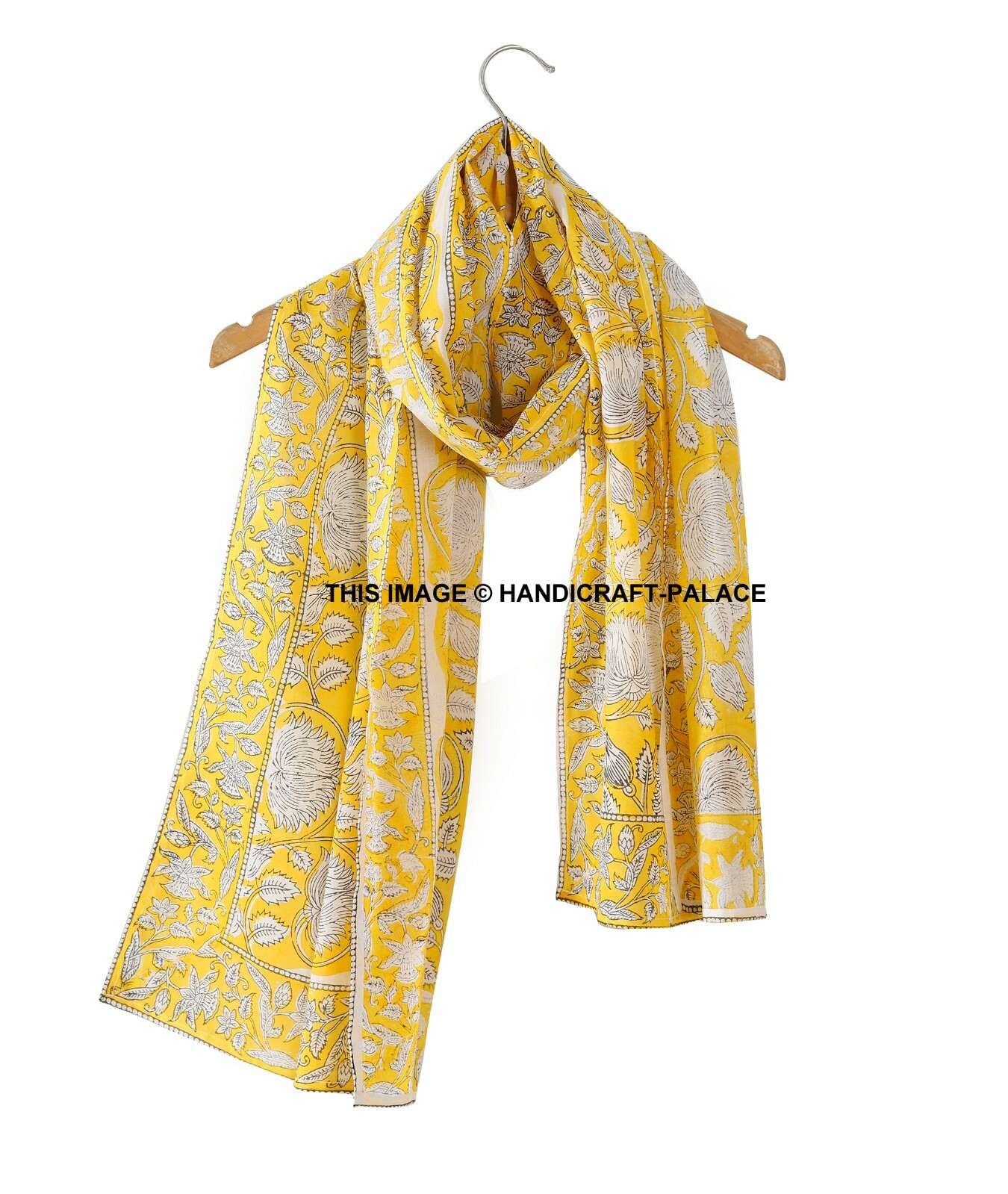 100% Cotton hand block print natural SCARF / Shawl / Stole Women man wrap yellow