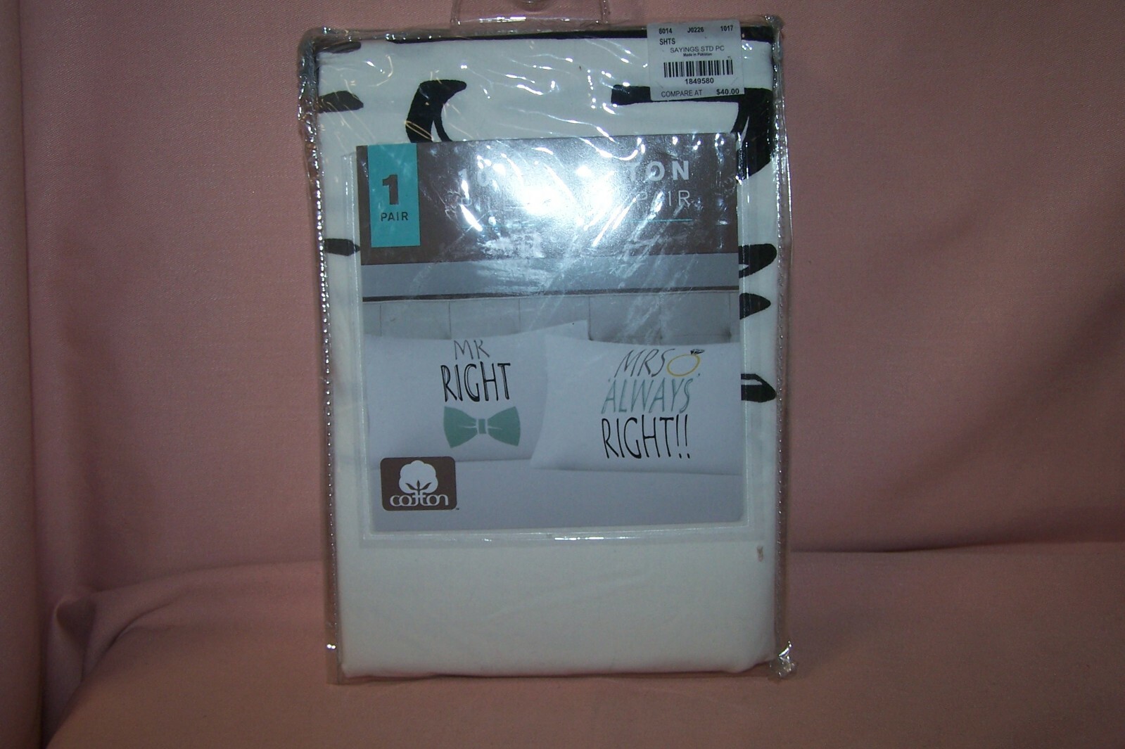 Funny Sayings Standard Sz. Pillowcases Mr Right and Mrs Always Right NEW in Pack