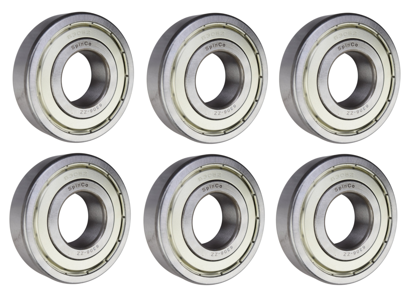 (6 Pack) 6306-ZZ, 6306-2Z, 306SS Shielded Radial Ball Bearing 30X72X19 SpinCo
