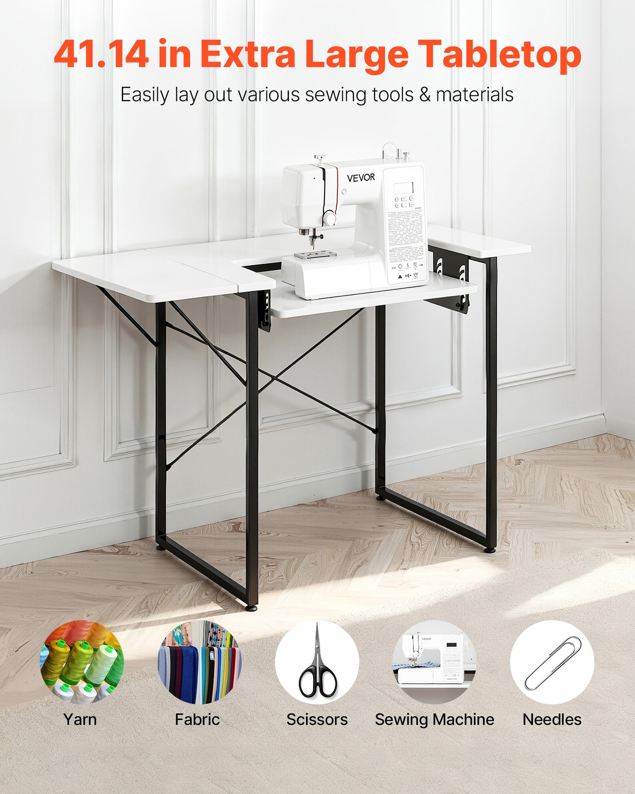 VEVOR Sewing Table Multipurpose Sewing Machine Table with Foldable Side Shelf