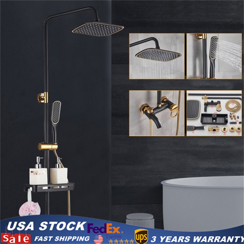 Shower Faucet Set System Rainfall Shower Head Combo w/Mixer Valve Kit Wall Mount