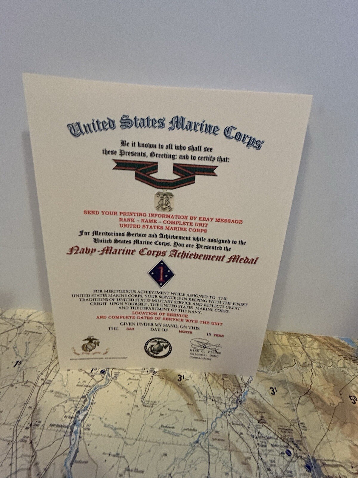 U.S.M.C. / NAVY ACHIEVEMENT MEDAL CERTIFICATE - 1ST MARINE DIVISION