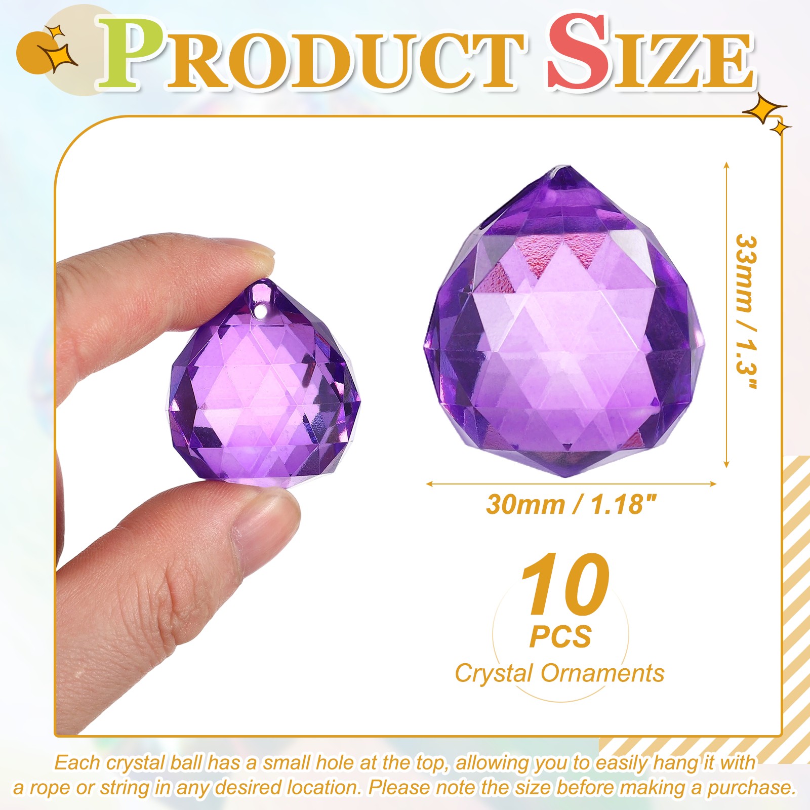 10 Pack 33mm / 1.3Inch Crystal Ball Prisms, Crystal Purple