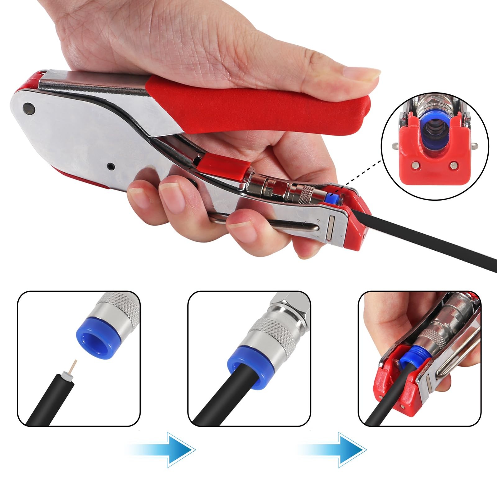 Coax Cable Crimper Tool Kit Coaxial Compression Tool Fitting Wire Stripper wi...