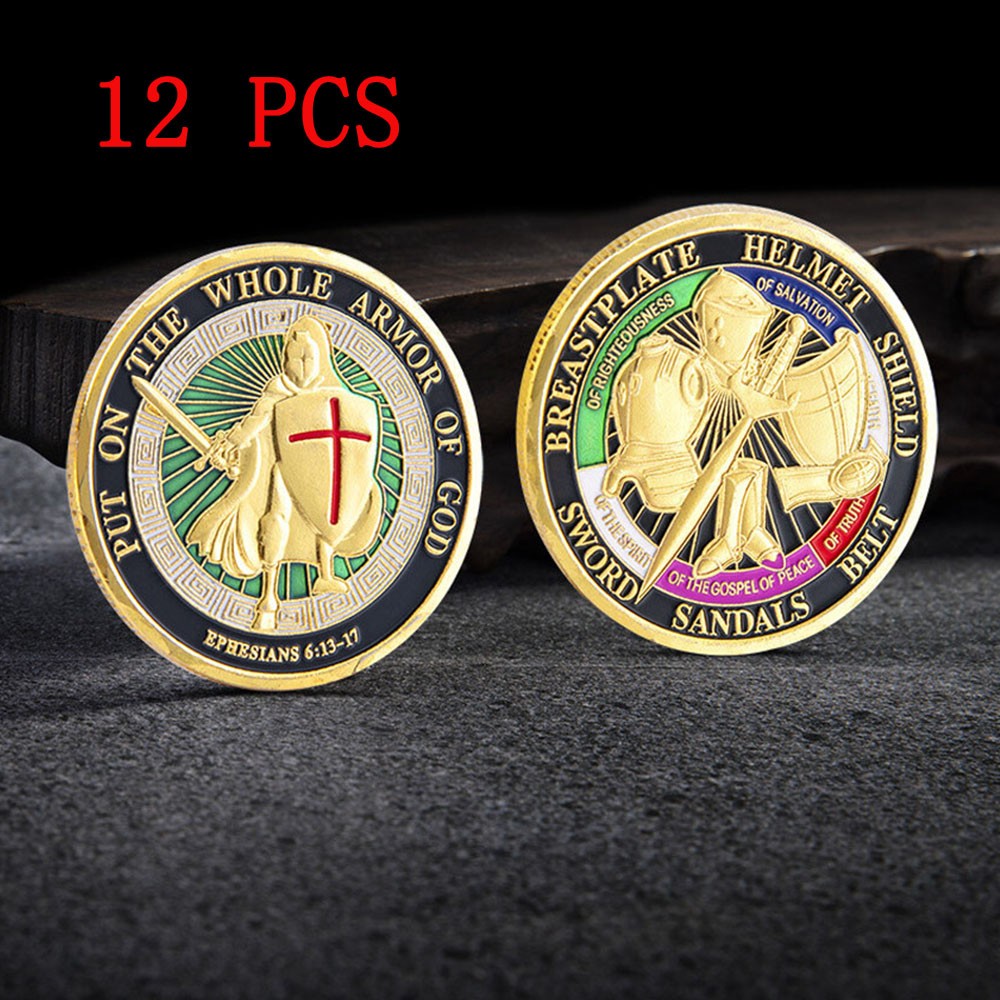 12PCS Put On the Whole Armor of God Commemorative Coin Collection Challenge Coin
