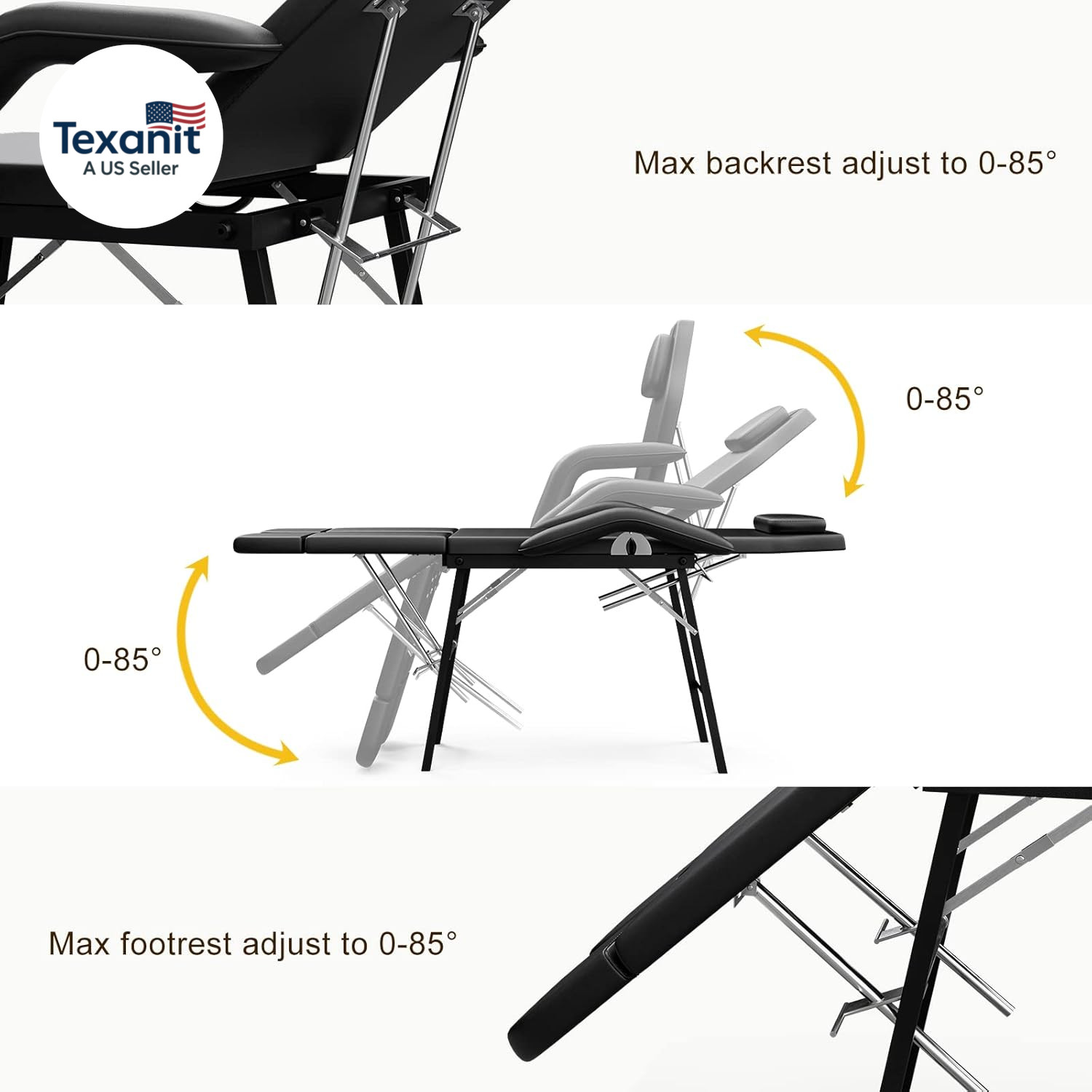 Portable Tattoo Chair Adjustable Split Legs for Client, Mobile Massage Table Fol