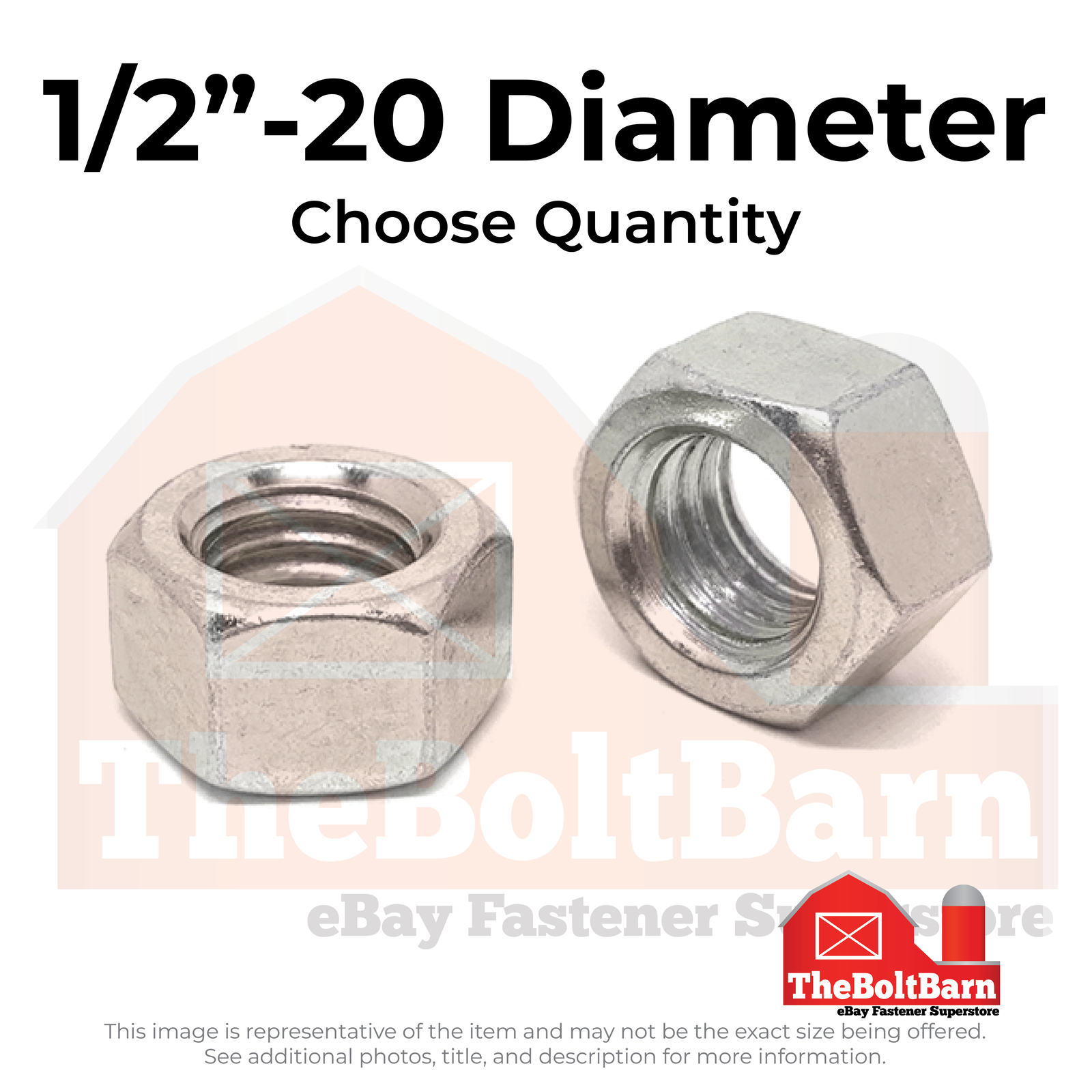 1/2"-20 316 Stainless Steel Finished Hex Nuts (Pick Quantity)