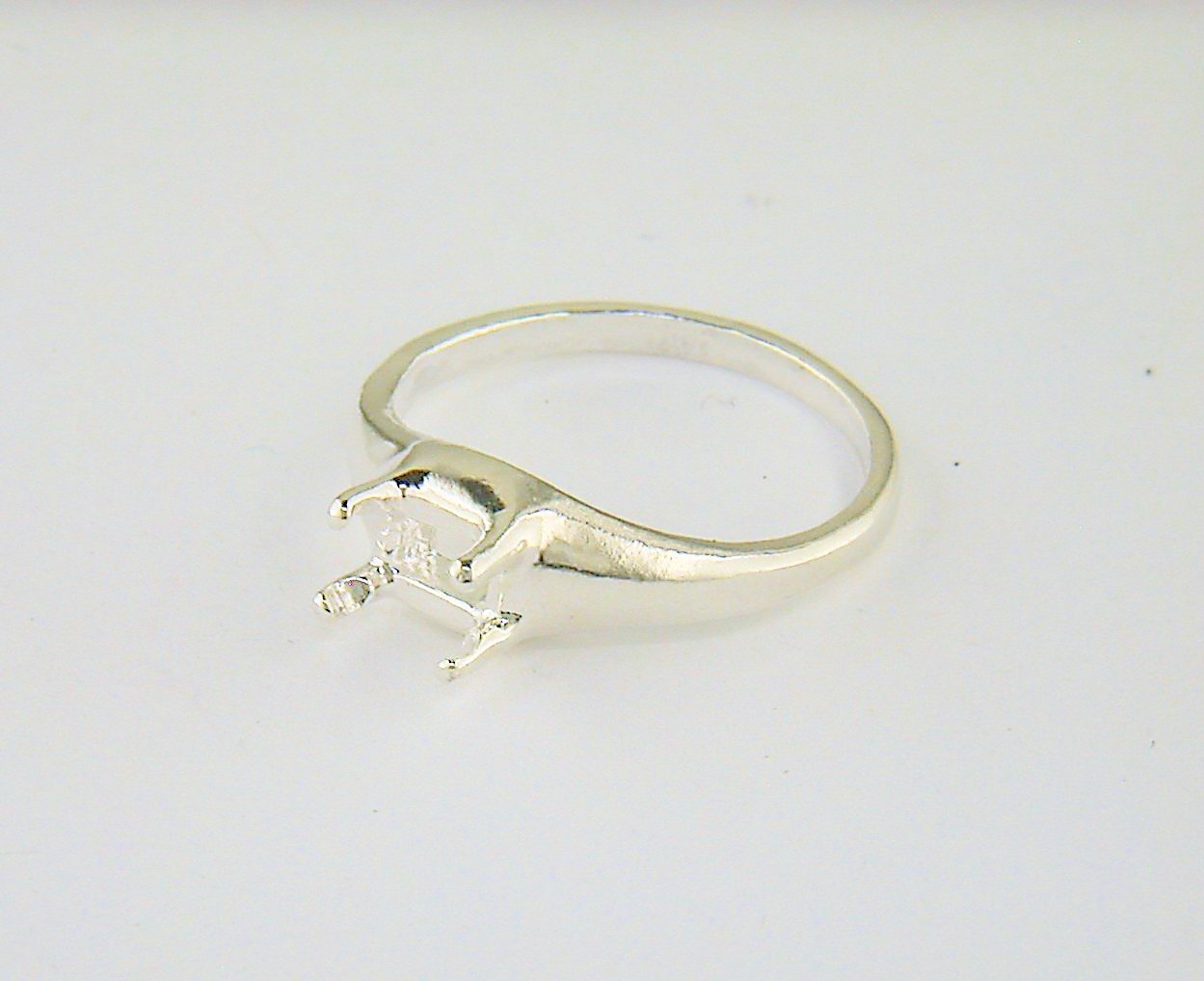 6 x 4 mm Emerald Cut Side Set Dome Ring Setting Sterling Silver
