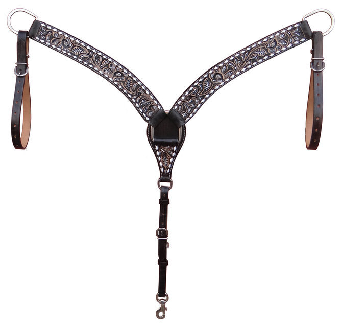 Western Dark Brown Leather Headstall & Breast Collar with Buckstitched