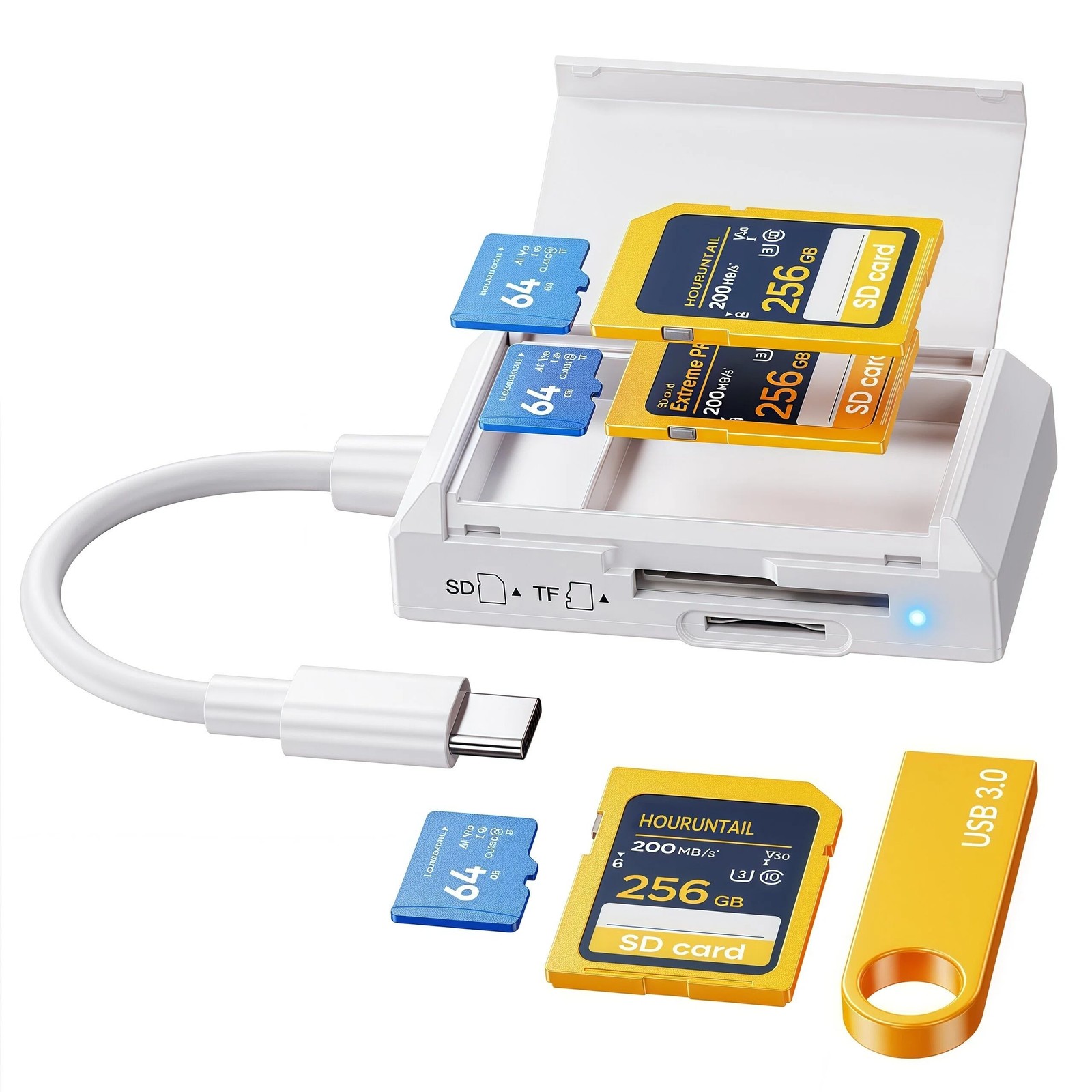 SD/TF Card Reader USB Type C with SD Card Storage&Slot USB 3.0 to SD/Micro Me...