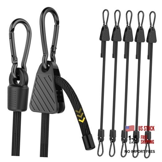 Adjustable Bungee Cords with 48" - 6 Pack - Black Adjustable - 6-Pack - Black