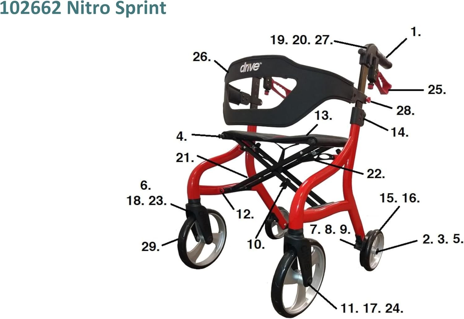 Replacement Backrest for Nitro Sprint Rollator 102662 – Part # 102662-28