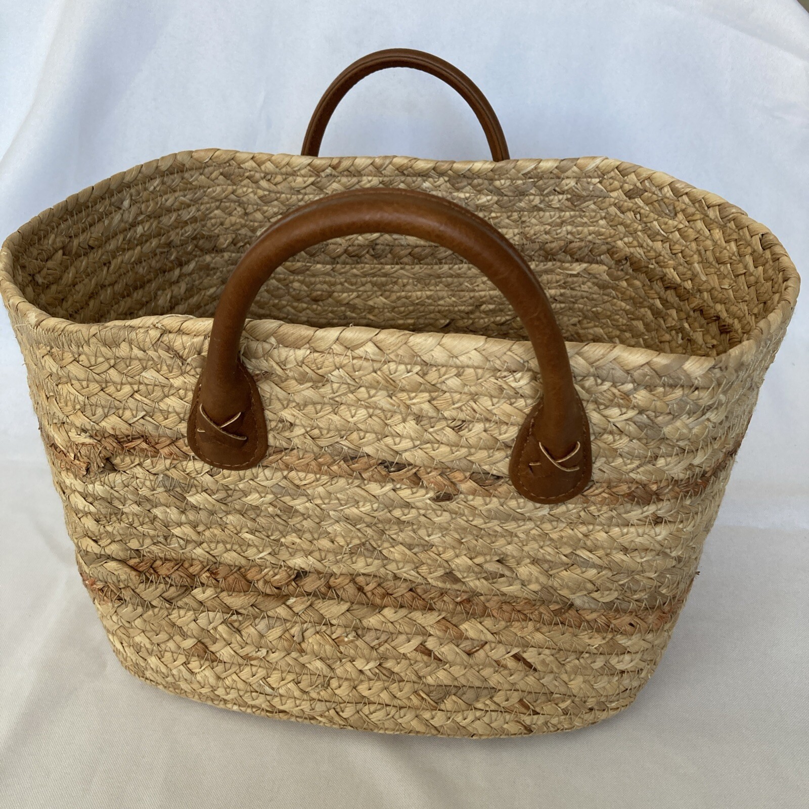 Double-Handled Basket Braided Water Hyacinth 12 x 10 x 7" Storage Shopping Tote