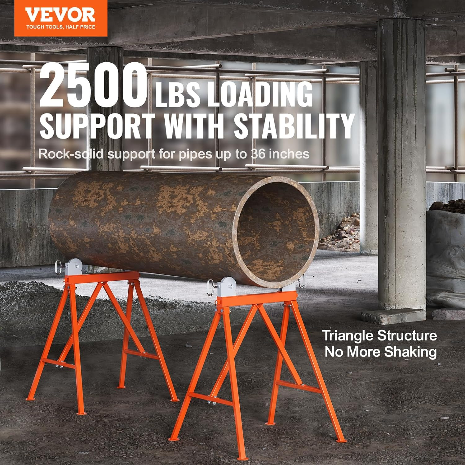 Pipe Stand with Roller Head, Heavy Duty 2500 LBS Load Capacity, Suitable for 2-3