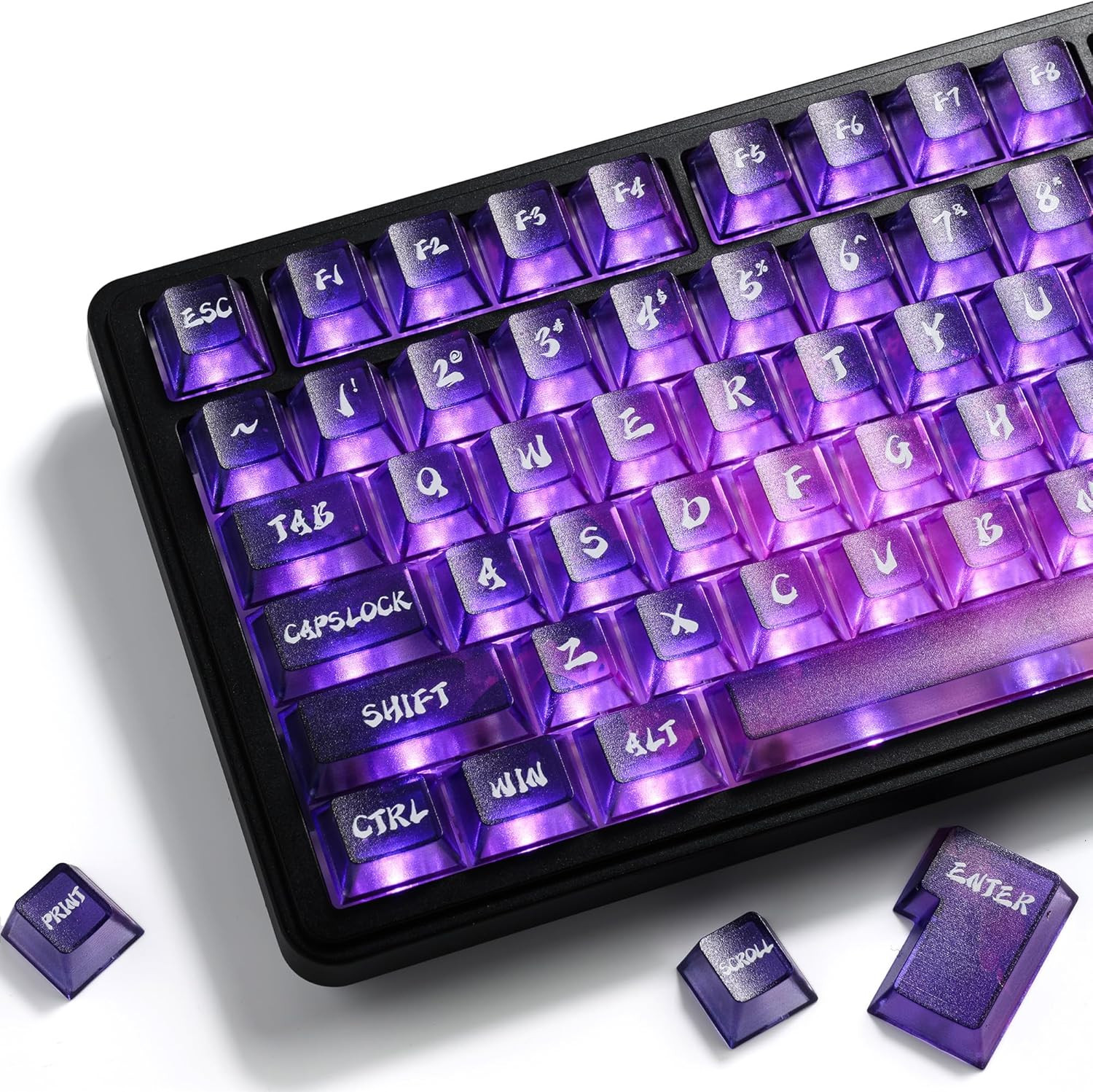 XVX Purple Clear Keycaps, Transparent Keyboard Keycaps 60 75 100 Percent, 119