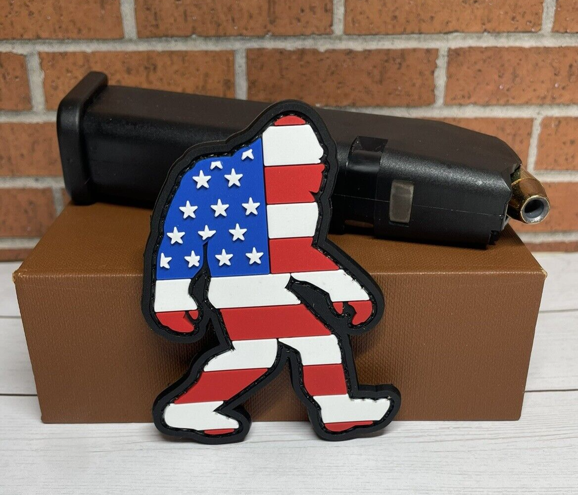 Tactical Morale Patch - PVC USA Flag Bigfoot Patch - Sasquatch Gun Patch
