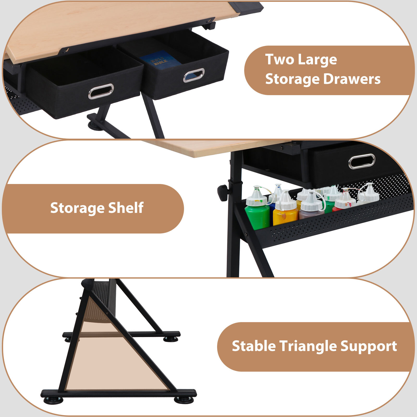 Craft Station Drafting Table W/ Matched Premium Stool Adjustable Height & Angle