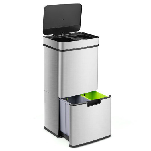 19 Gal Stainless Steel Trash Can with Kitchen Waste Bin and 2 Bottom Recycling B