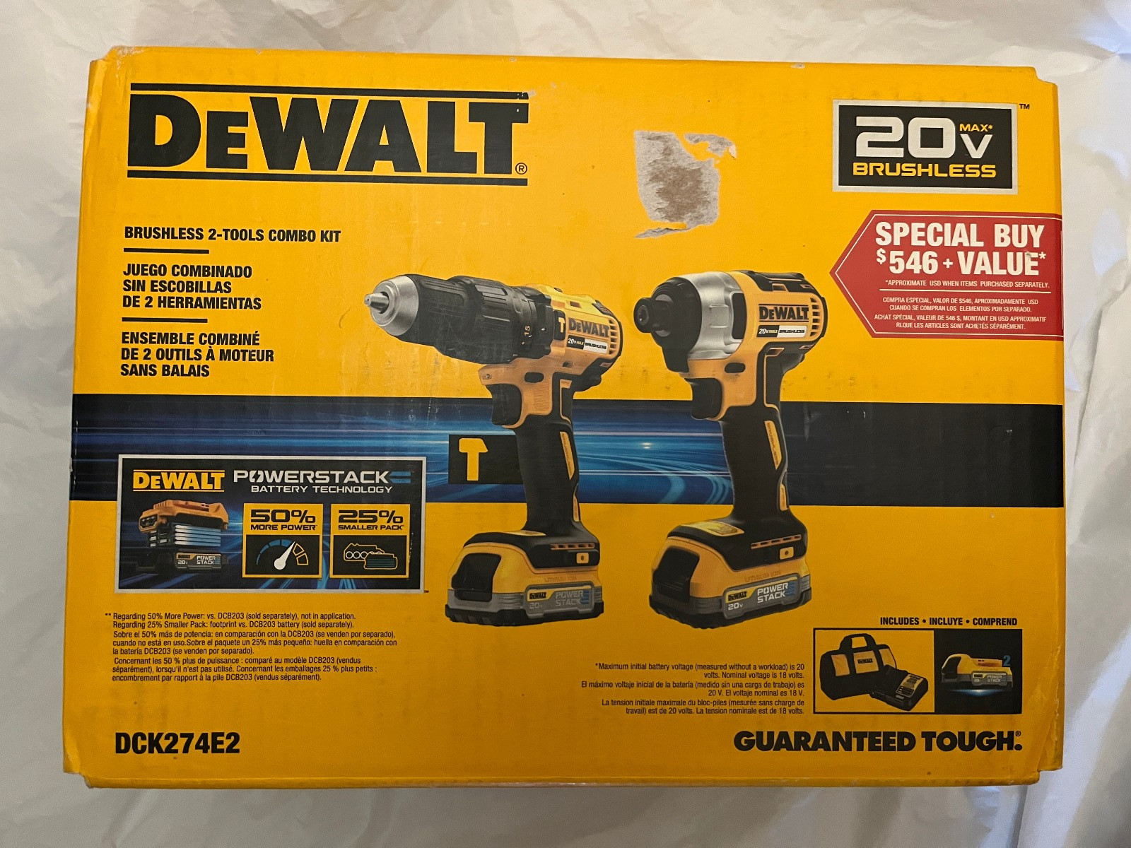 NEW DEWALT 20 Volt POWERSTACK Brushless 2-Tool Combo Kit- DCK274E2