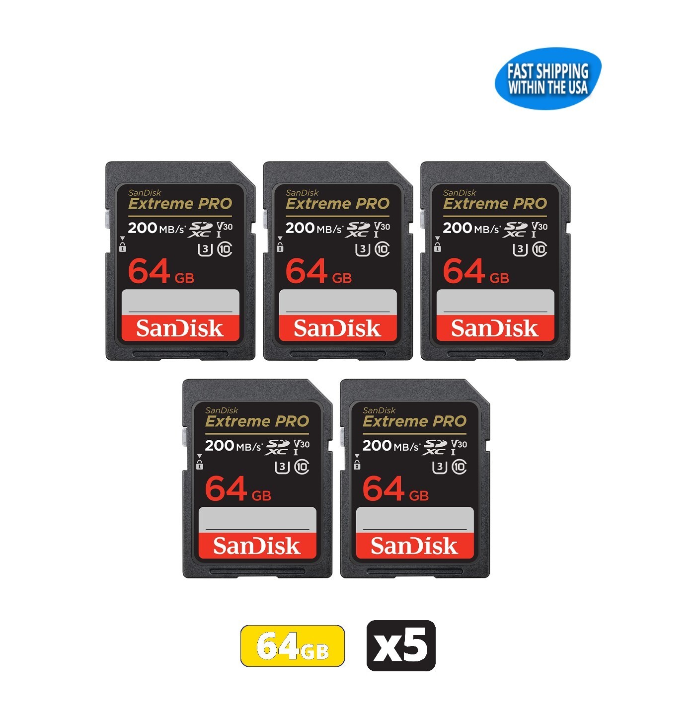 64GB Sandisk Extreme Pro SD Cards for Camera / Trail Camera / Computers (5 Pack)