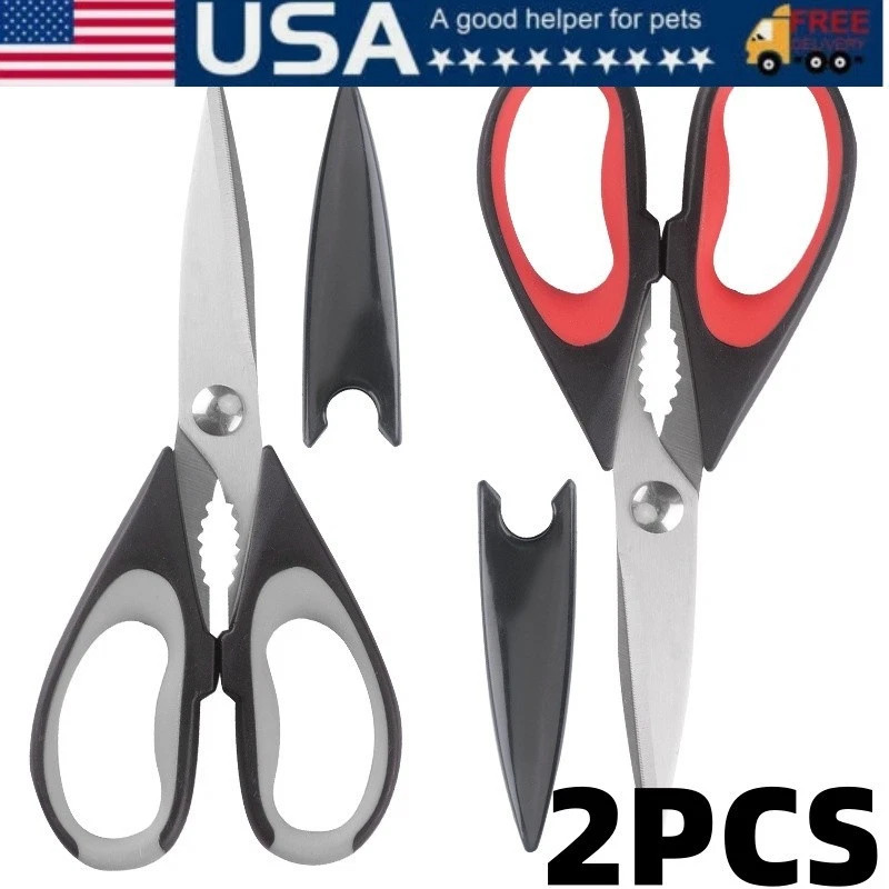 2 Pc Kitchen Scissors Heavy Duty Stainless Steel Multi Purpose Shears With Cover