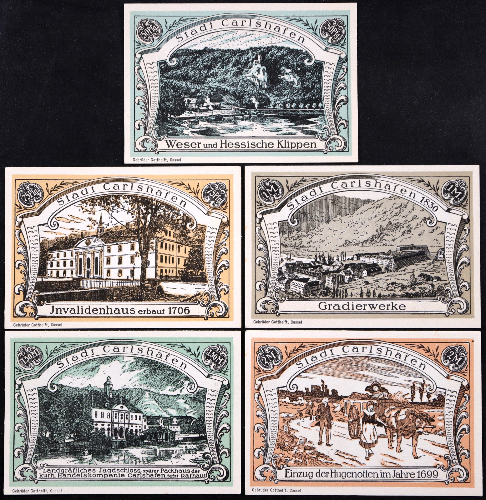 CARLSHAFEN / BAD KARLSHAFEN 1921 "Huguenots" Complete Series Notgeld Germany