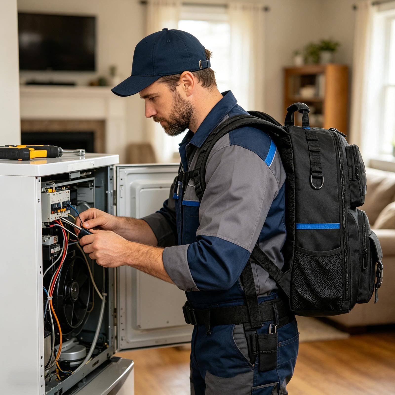 Heavy Duty Tool Backpack for Men – Multi-Pocket Work Bag for Electricians & Tech