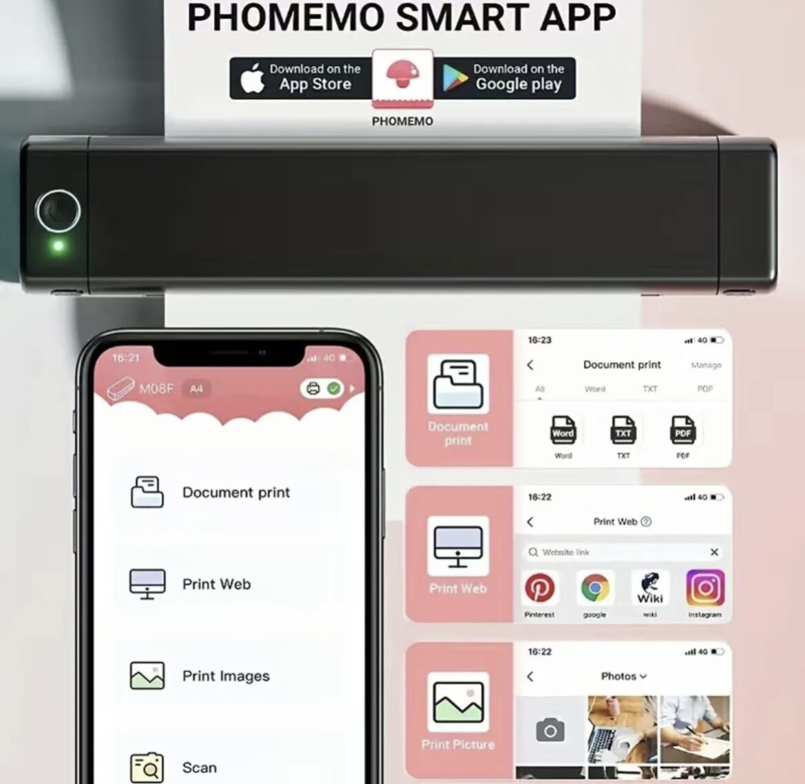 Phomemo M08F - A4 Thermal Printer - ink-less Printer for Home or Office