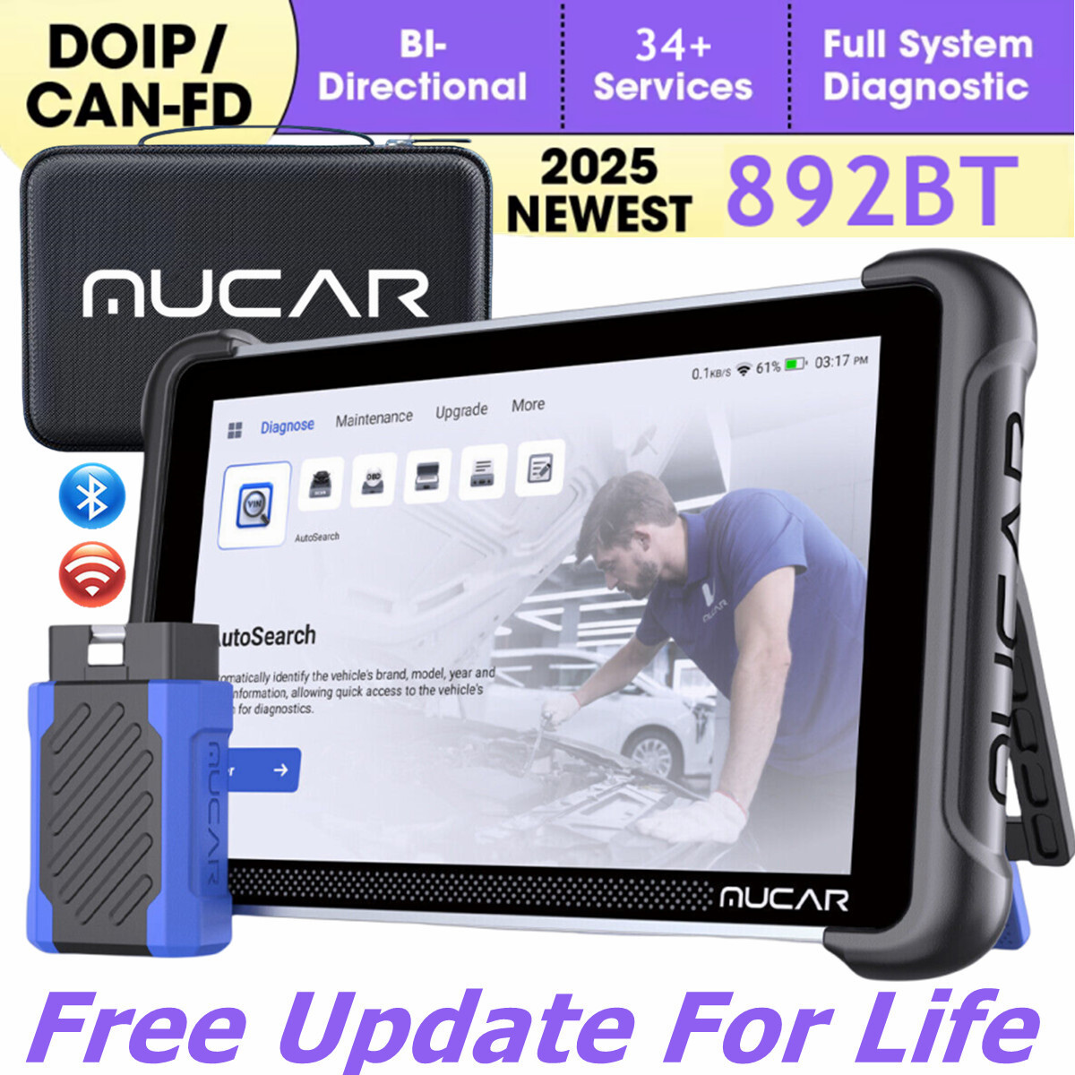 MUCAR 892BT Car Bidirectional Scanner Auto All System Diagnostic Tool Key Coding