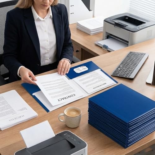 File folders with Pockets,Blue Two folders for documents,50 Pack Paper
