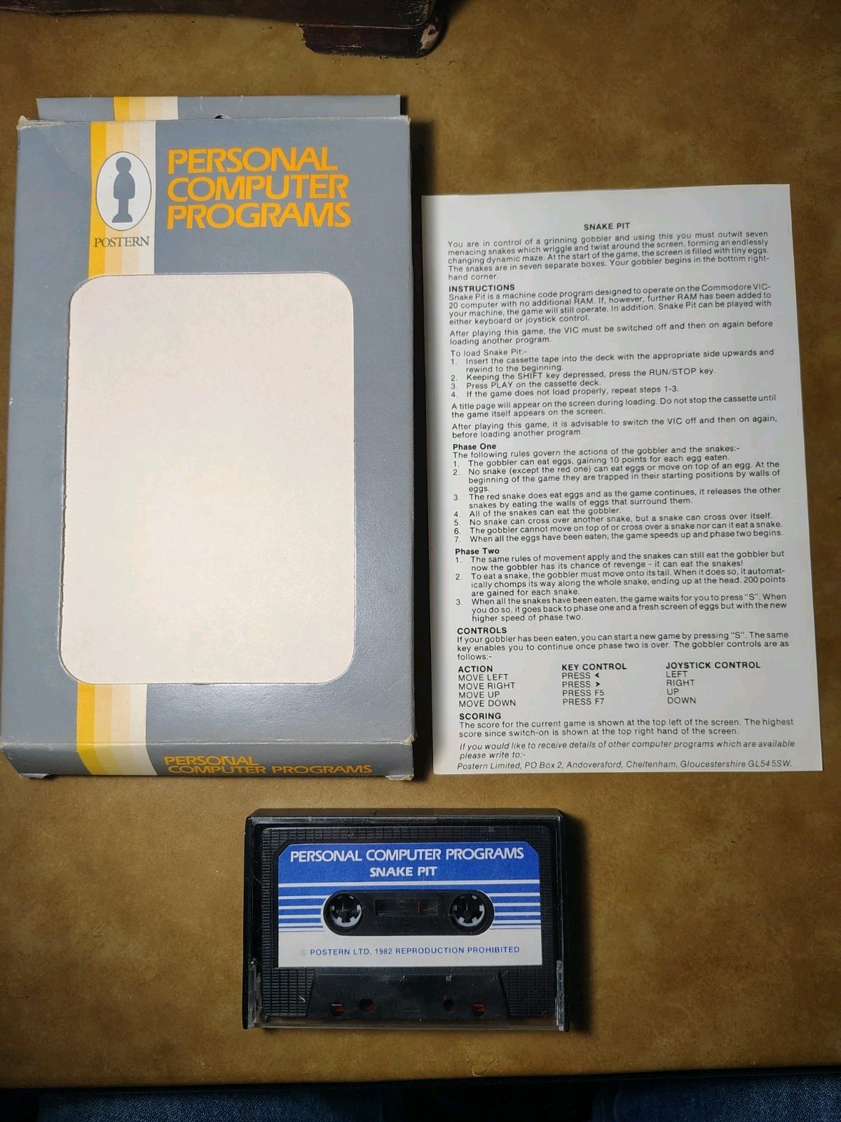 VIC-20 C64 Postern Snake Pit Cassette - Rare & Working Box Artwork