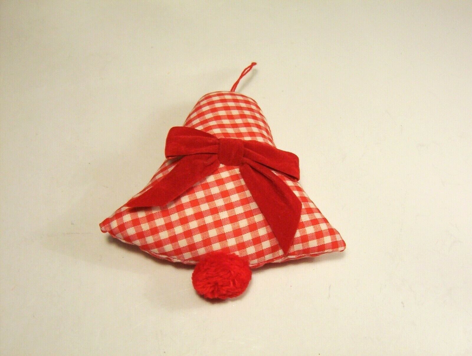 Christmas Ornament Bell Fabric Stuffed Red White Checkered
